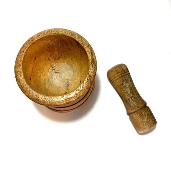 Wooden Mortar & Pestle Set For Grinding & Crushing Herbs Spices & Garlic - Picture 2 of 4